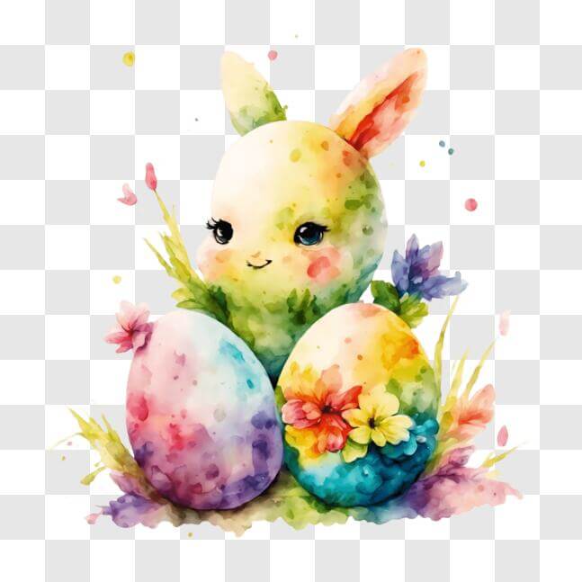 Download Watercolor Bunny and Easter Eggs Artwork PNG Online - Creative ...