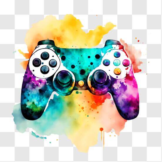 Download Colorful Watercolor Video Game Controller Artwork PNGs Online ...