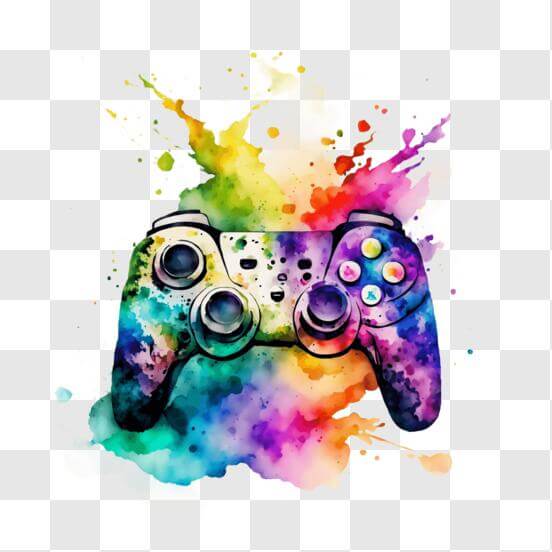 Download Colorful Video Game Controller with Paint Splatters PNGs ...