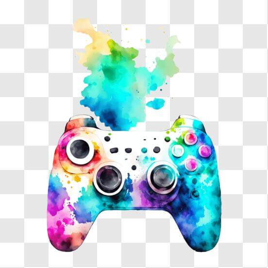 Download Colorful Video Game Controller with Paint Splatters PNGs ...