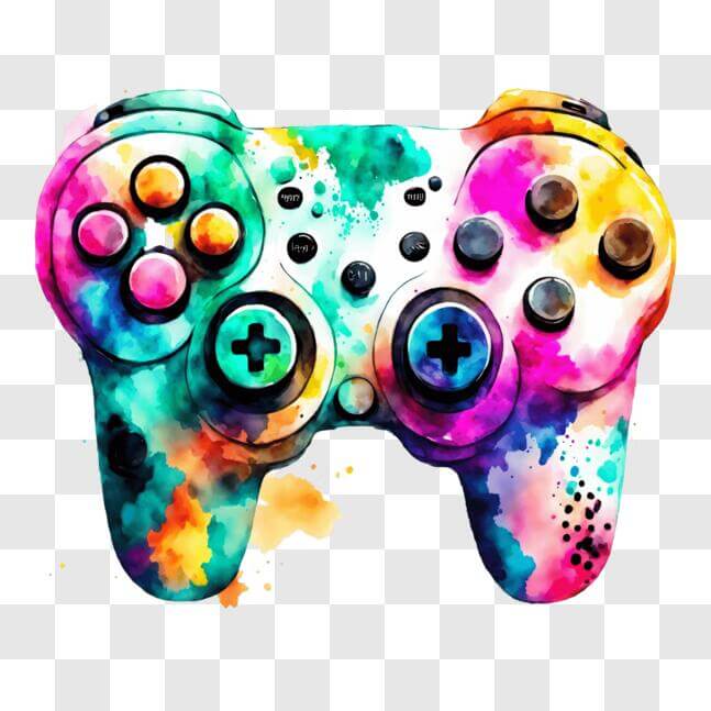 Download Colorful Video Game Controller with Paint Splashes PNGs Online ...