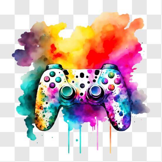 Download Colorful Video Game Controller with Paint Splatters PNGs ...