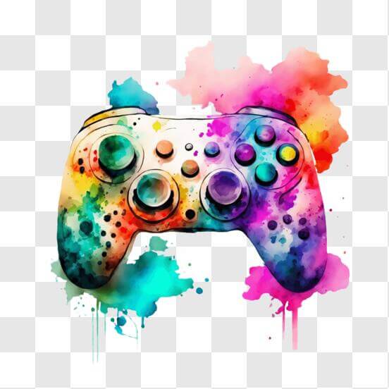Download Colorful Video Game Controller with Paint Splatters PNGs ...