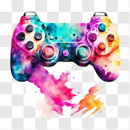 Download Colorful Video Game Controller with Paint Splatters PNGs ...