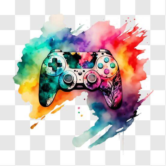 Download Colorful Video Game Controller with Paint Splashes PNGs Online ...