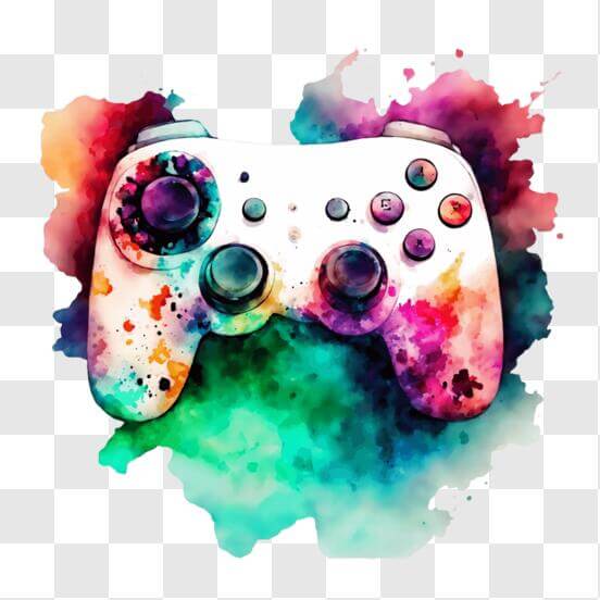 Download Colorful Video Game Controller with Paint Splatters PNGs ...