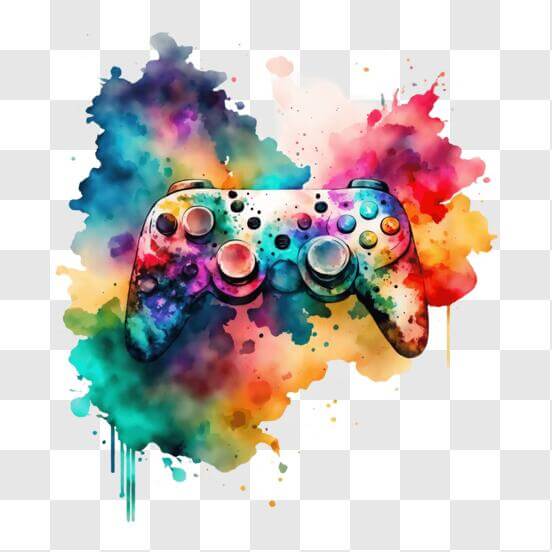 Download Colorful Video Game Controller with Paint Splatters PNGs ...