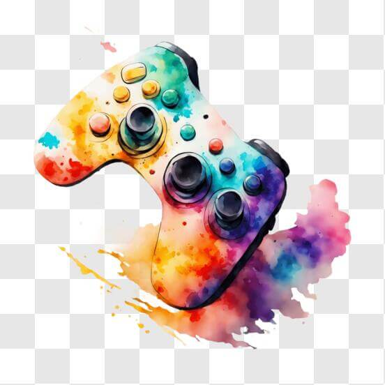 Download Colorful Video Game Controller with Paint Splatters PNGs ...