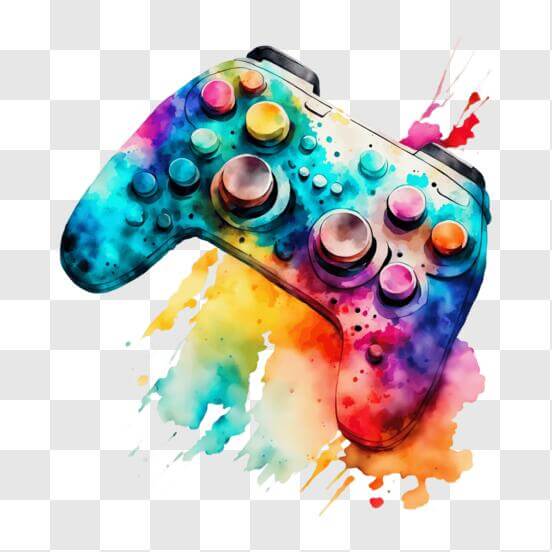 Download Colorful Video Game Controller with Paint Splatters PNGs ...