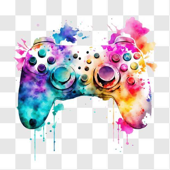 Download Colorful Video Game Controller with Paint Splatters PNGs ...