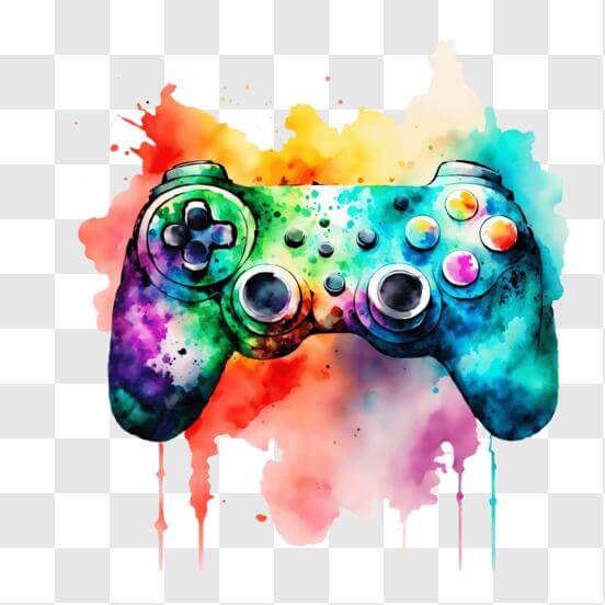 Download Colorful Video Game Controller with Paint Splatters PNGs ...
