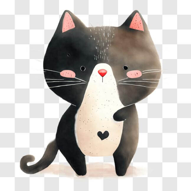 Download Playful Black and White Cat with Heart-Shaped Mark PNGs Online ...