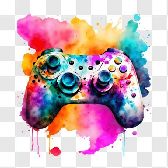 Download Colorful Video Game Controller with Paint Splatters PNGs ...