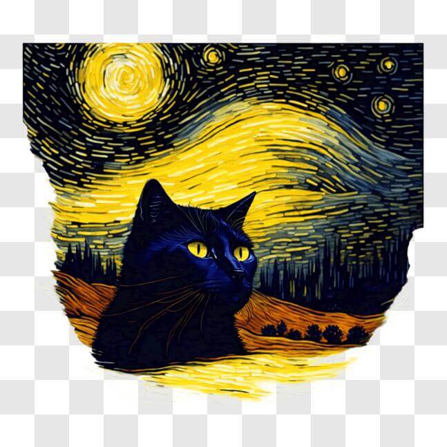 Download Black Cat Sitting in the Night Sky with Stars PNGs Online ...