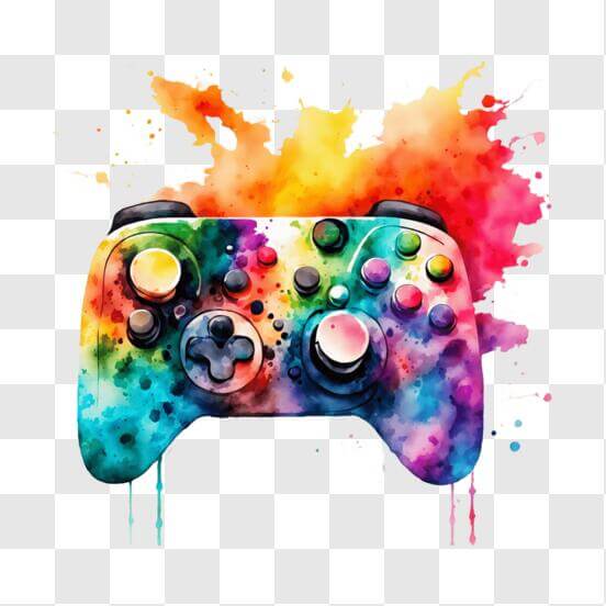 Download Colorful Video Game Controller with Paint Splatters PNGs ...