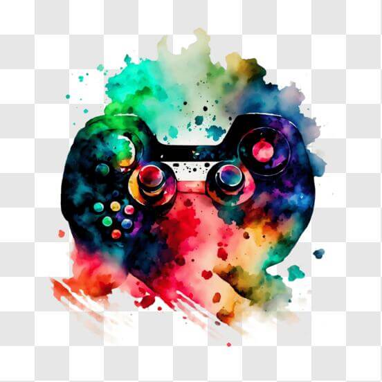 Download Colorful Video Game Controller with Paint Splatters PNGs ...