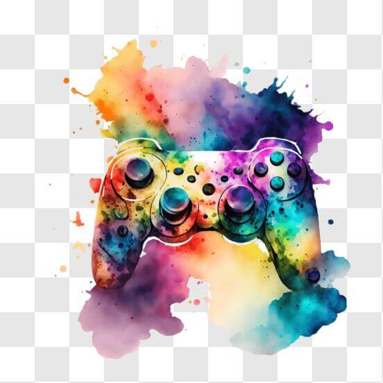 Download Colorful Video Game Controller with Paint Splashes PNGs Online ...