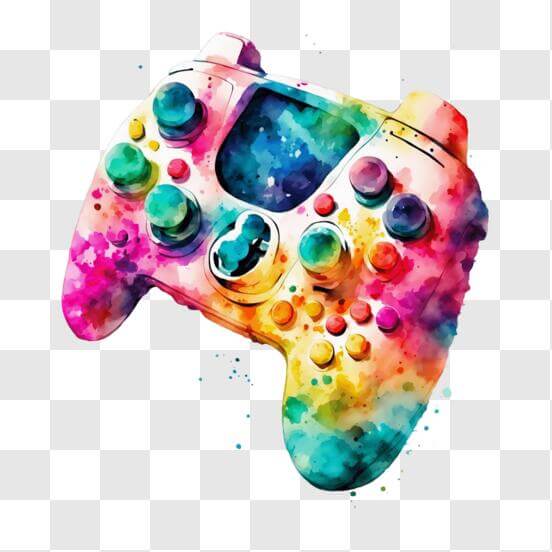 Download Colorful Video Game Controller with Paint Splatters PNGs ...