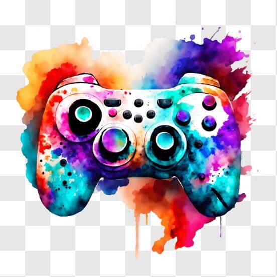 Download Colorful Video Game Controller with Paint Splashes PNGs Online ...