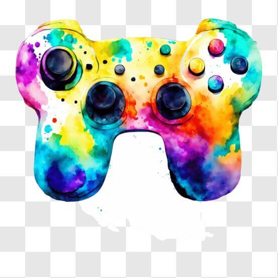 Download Colorful Video Game Controller with Paint Splatters PNGs ...