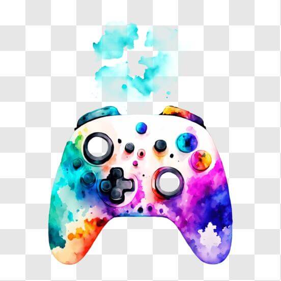 Download Colorful Video Game Controller with Paint Splatters PNGs ...