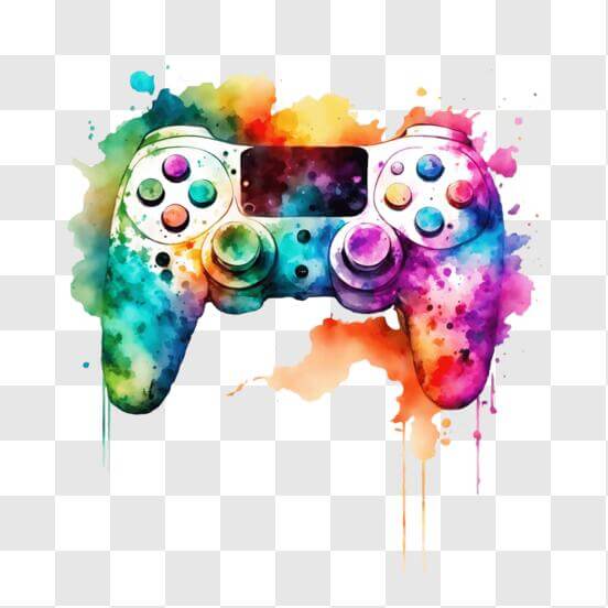 Download Colorful Video Game Controller with Paint Splatters PNGs ...