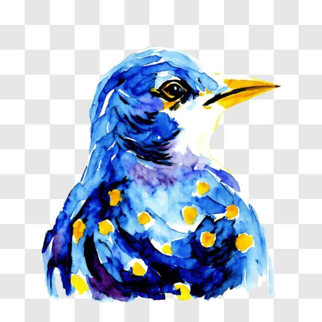 Download Watercolor Art: Blue Bird on Black Background PNG Online ...