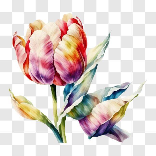 Download Vibrant Watercolor Painting of Tulips on Dark Background PNG ...