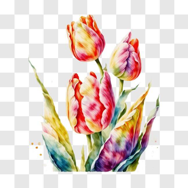 Download Vibrant Watercolor Tulips on Black Background PNG Online ...