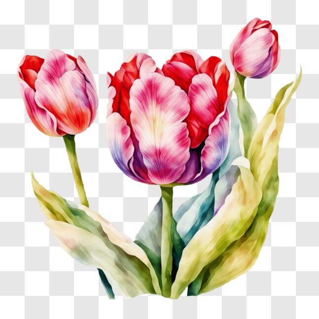 Download Vibrant Watercolor Tulips PNG Online - Creative Fabrica