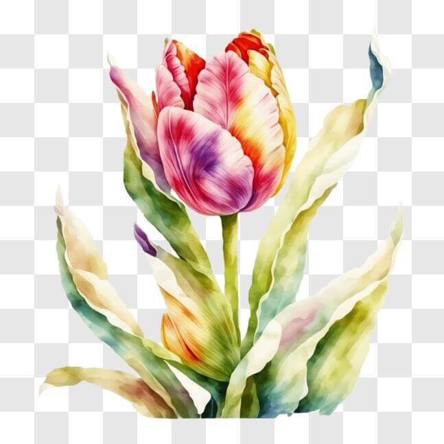 Download Colorful Tulip Watercolor Painting on Black Background PNG ...
