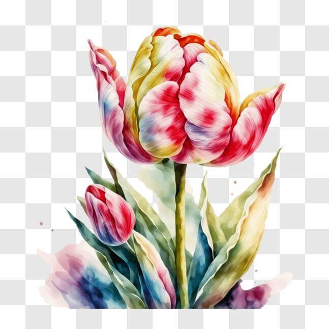 Download Colorful Tulip Flowers Watercolor Painting PNG Online ...