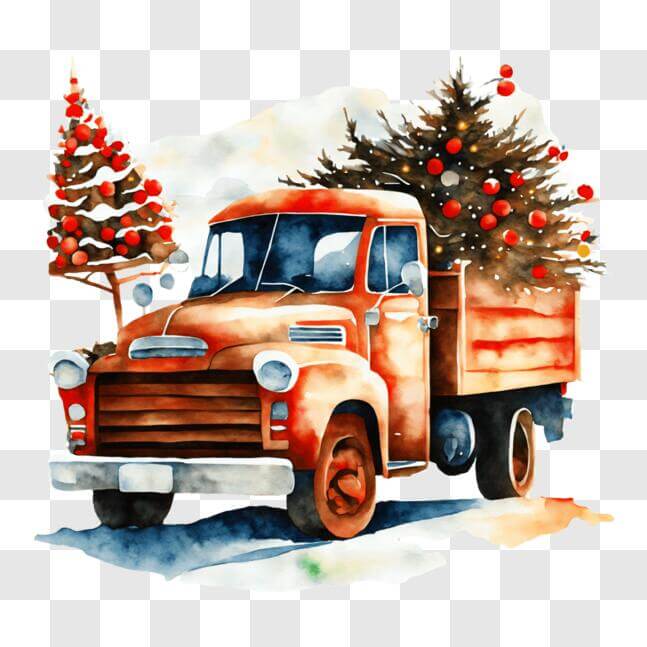 Download Vintage Truck with Christmas Tree PNG Online - Creative Fabrica