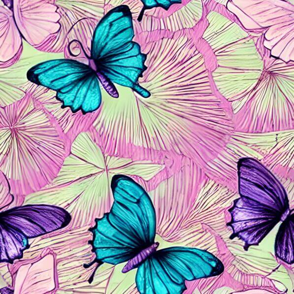 Download Seamless Pattern of Blue and Purple Butterflies with Leaves ...