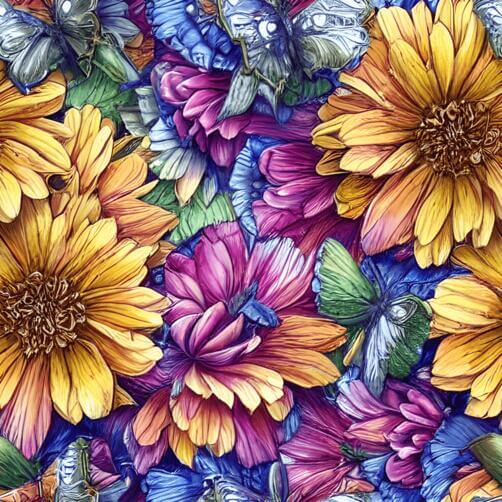 Colorful Flower Pattern with Butterflies and Bees Colorful Flower Pattern with Butterflies and Bees thumbnail
