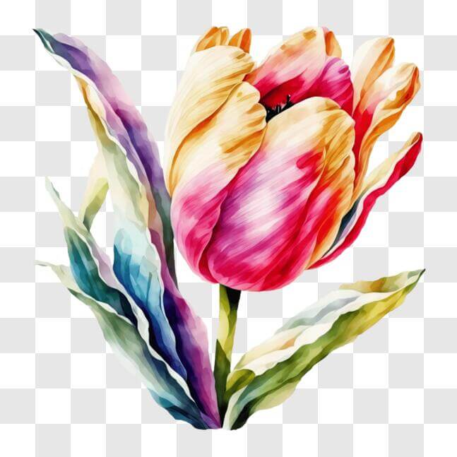 Download Colorful Watercolor Tulip Flower Painting PNG Online ...