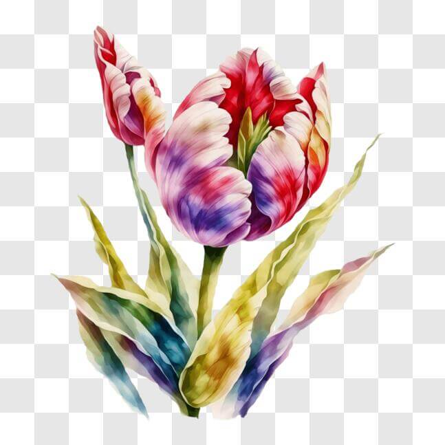 Download Colorful Tulip Flowers Watercolor Painting PNG Online ...