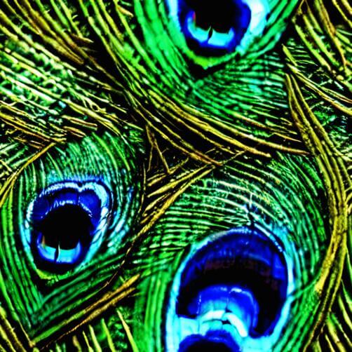 Close-up of Peacock Feathers in Blue, Green, and Black Close-up of Peacock Feathers in Blue, Green, and Black thumbnail