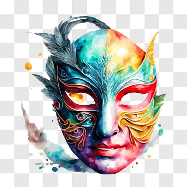 Download Colorful Masquerade Mask with Feathers PNG Online - Creative ...