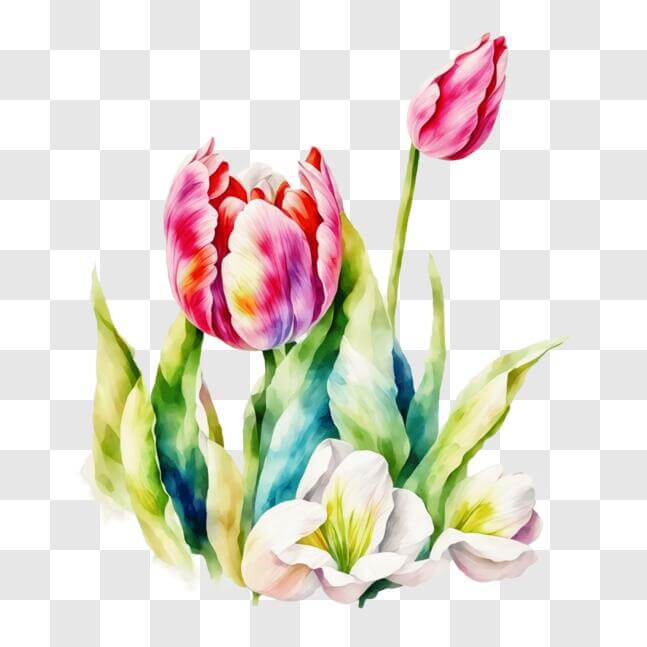 Download Beautiful Watercolor Painting of Tulips PNG Online - Creative ...