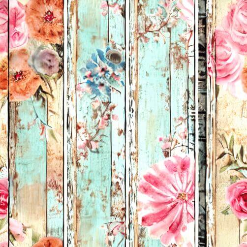 Colorful Floral Pattern on Wooden Planks Colorful Floral Pattern on Wooden Planks thumbnail