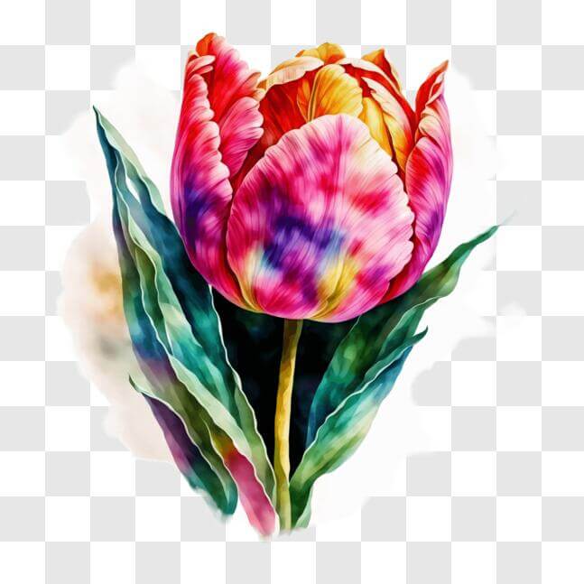 Download Colorful Watercolor Tulip Painting PNG Online - Creative Fabrica