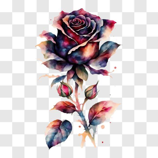 Download Watercolor Rose with Colorful Leaves and Petals PNG Online ...