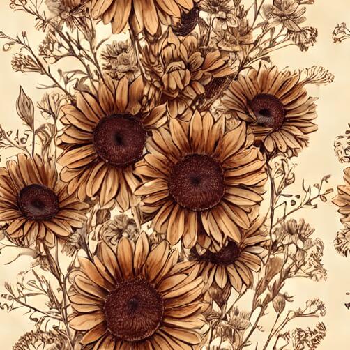 Seamless Pattern of Sunflowers and Flowers in Shades of Brown Seamless Pattern of Sunflowers and Flowers in Shades of Brown thumbnail