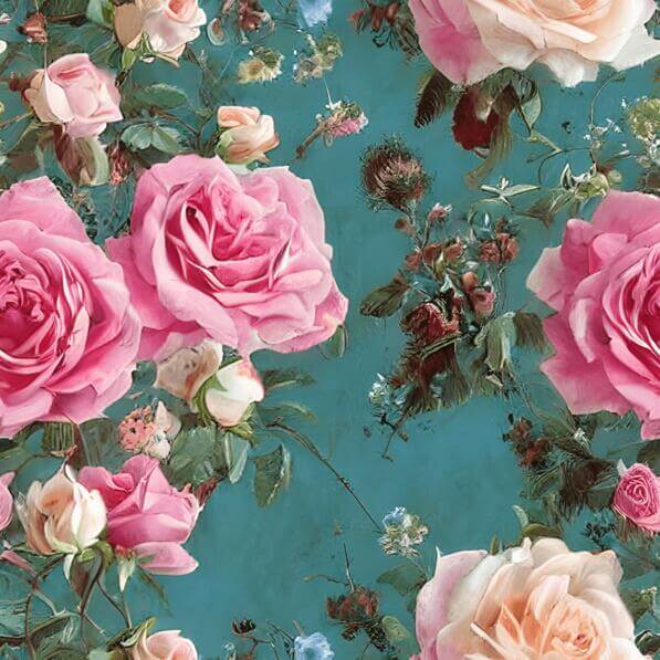 Pink and Blue Roses on Teal Background Seamless Pattern Pink and Blue Roses on Teal Background Seamless Pattern thumbnail