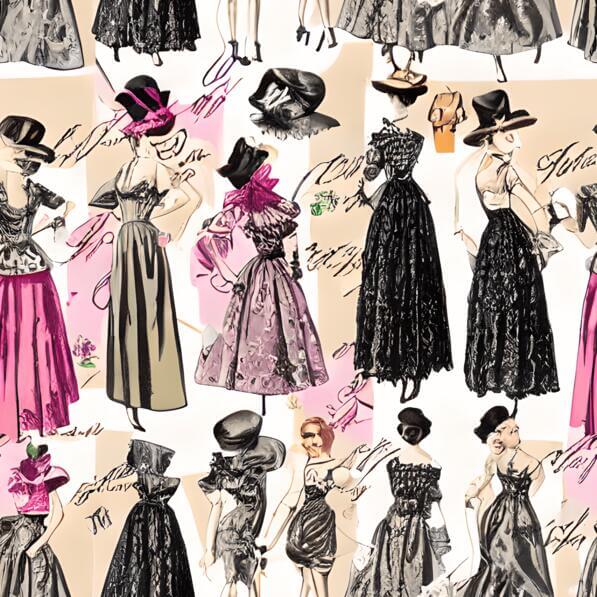 Dress Pattern Collection Download Fashionable Women's Dresses and Accessories Seamless Pattern ...