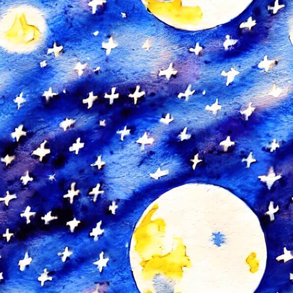 Download Watercolor Painting of Moon and Stars in the Night Sky ...