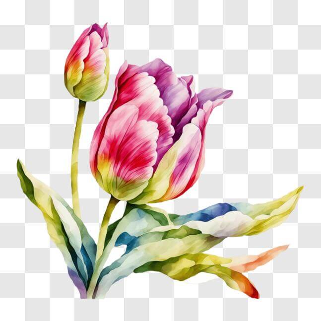 Download Pink Tulips Watercolor Painting PNG Online - Creative Fabrica
