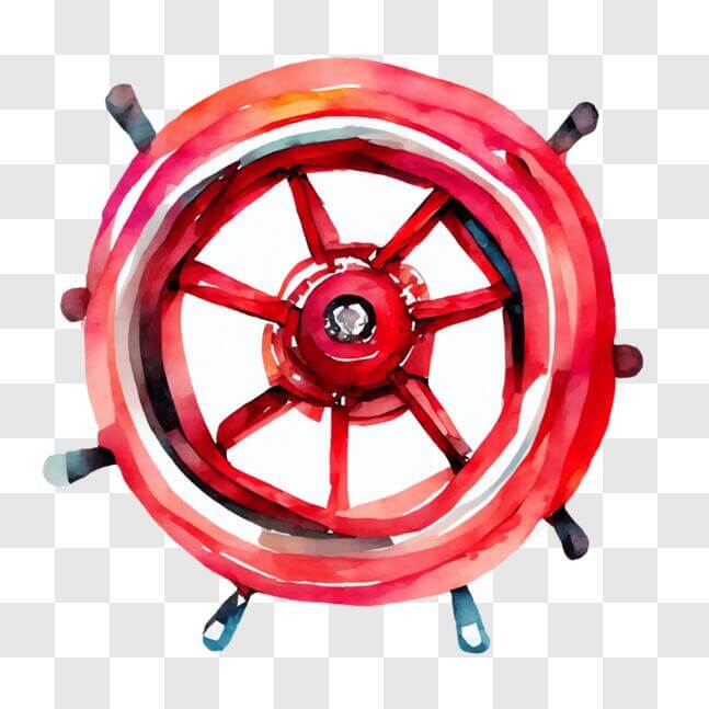 Download Red Boat Steering Wheel Watercolor Painting PNG Online