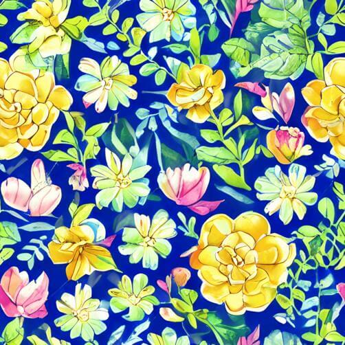 Seamless Yellow Flower Pattern on Blue Background Seamless Yellow Flower Pattern on Blue Background thumbnail